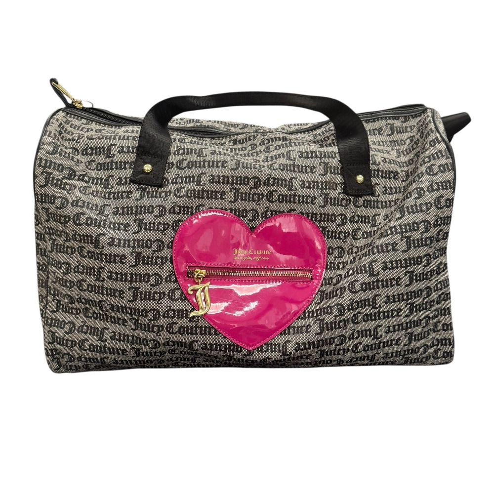 Juicy Couture Y2K Los Angeles Whole Lotta Love Duffel Gym Bag Gray Pink Heart